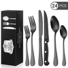 24 Piece Flatware Set for 4, TINANA Stainless Steel Flatware Set, Mirror Polished Cutlery Utensil Set, Durable Home Kitchen Eating Tableware Set, Fork Knife Spoon Set,Dishwasher Safe-Black EasyOptionXY LLC