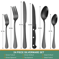 24 Piece Flatware Set for 4, TINANA Stainless Steel Flatware Set, Mirror Polished Cutlery Utensil Set, Durable Home Kitchen Eating Tableware Set, Fork Knife Spoon Set,Dishwasher Safe-Black EasyOptionXY LLC