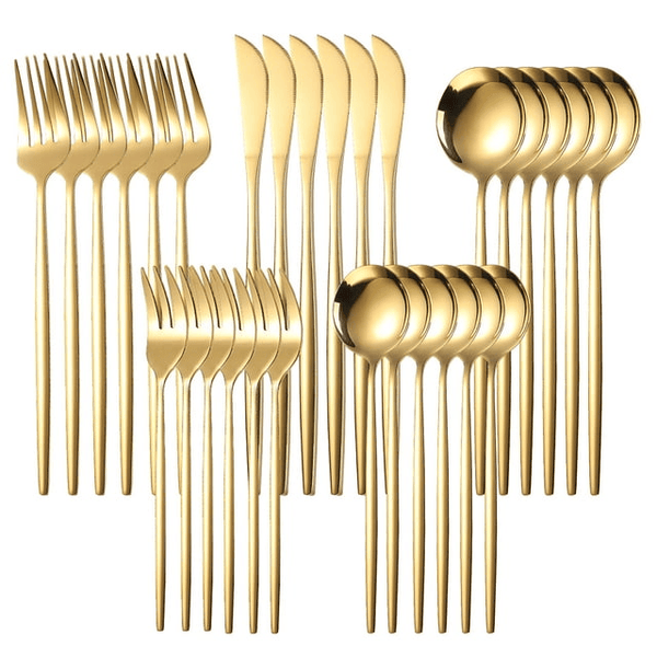 Silverware Set, 30 Piece Flatware Cutlery Set , Stainless Steel Silverware Mirror Polished Dishwasher Safe for Home, Restaurant, Wedding, Party(Golden, 30 pieces for 6) EasyOptionXY LLC