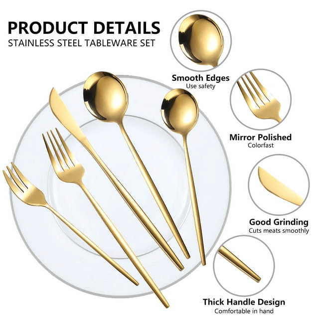 Silverware Set, 30 Piece Flatware Cutlery Set , Stainless Steel Silverware Mirror Polished Dishwasher Safe for Home, Restaurant, Wedding, Party(Golden, 30 pieces for 6) EasyOptionXY LLC