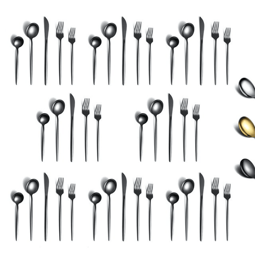 ReaNea Black Silverware Set 40 Pieces, Stainless Steel Flatware Set, Titanium Black Plating Cutlery Set Utensil Sets Service for 8 EasyOptionXY LLC