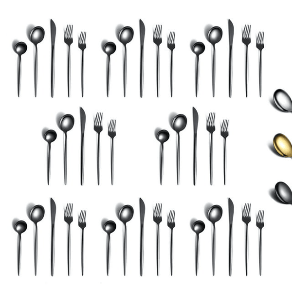 ReaNea Black Silverware Set 40 Pieces, Stainless Steel Flatware Set, Titanium Black Plating Cutlery Set Utensil Sets Service for 8 EasyOptionXY LLC