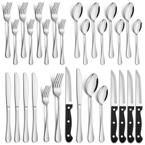 Vesteel 24 Pieces Silverware Set with Steak Knives, Stainless Steel Flatware Cutlery Set Service for 4, Mirror Finish and Dishwasher Safe EasyOptionXY LLC