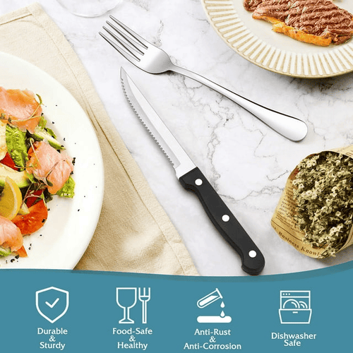 Vesteel 24 Pieces Silverware Set with Steak Knives, Stainless Steel Flatware Cutlery Set Service for 4, Mirror Finish and Dishwasher Safe EasyOptionXY LLC