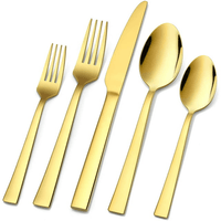 20-Piece Gold Silverware Set, Vesteel Stainless Steel Flatware Set Service for 4, Cutlery Eating Utensil Set Includes Dinner Forks/Spoons/Knives, Square Edge & Mirror Polished, Dishwasher Safe EasyOptionXY LLC