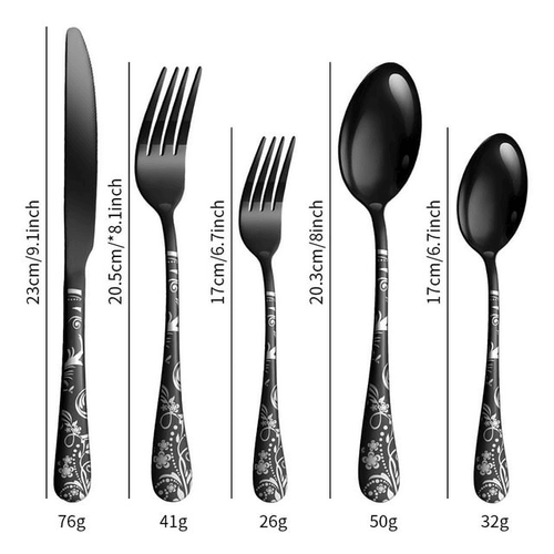 Cibeat Black Silverware Set, 20-Piece Stainless Steel Flatware, Flower Pattern Forks and Spoons Set with Knives, Mirror Finish & Dishwasher Safe EasyOptionXY LLC