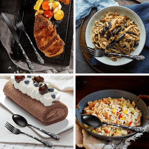 Cibeat Black Silverware Set, 20-Piece Stainless Steel Flatware, Flower Pattern Forks and Spoons Set with Knives, Mirror Finish & Dishwasher Safe EasyOptionXY LLC