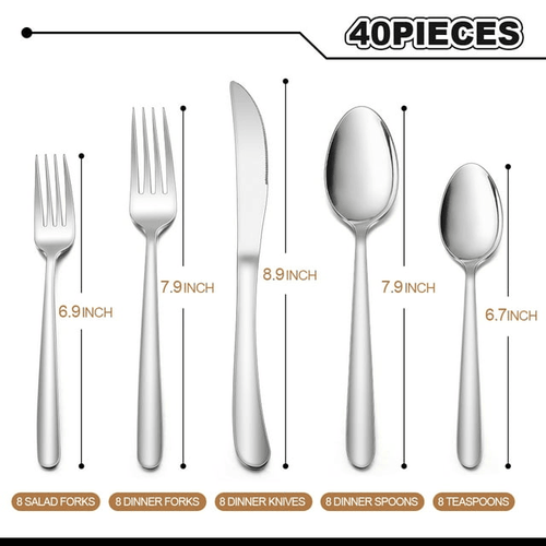 Walchoice 40 Piece Heavy Duty Stainless Steel Silverware Set, Elegant Flatware Cutlery Set for 8, Metal Eating Tableware Includes Forks/Spoons/Knives EasyOptionXY LLC
