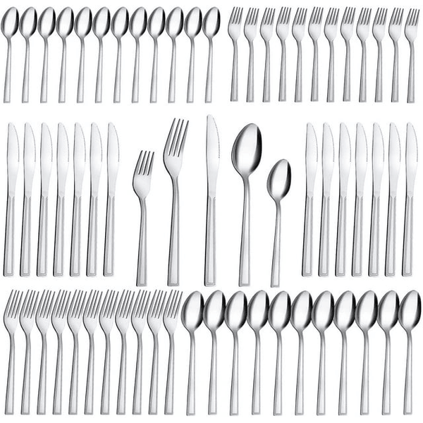 Bestdin Silverware Set for 12, 60 Pieces Stainless Steel Flatware Set, Include Fork Knife Spoon Set, Mirror Polished, Dishwasher Safe, Square Tableware Cutlery Set for Home Kitchen Restaurant EasyOptionXY LLC
