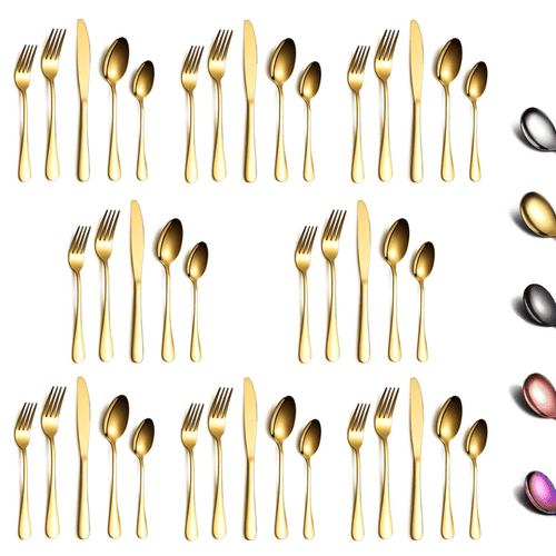 ReaNea 40 Pieces Gold Silverware Set Stainless Steel Titanium Gold Plating Flatware Set, Spoons and Forks Cutlery Set Service for 8 EasyOptionXY LLC