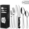 24 Piece Flatware Set for 4, TINANA Stainless Steel Flatware Set, Mirror Polished Cutlery Utensil Set, Durable Home Kitchen Eating Tableware Set, Fork Knife Spoon Set,Dishwasher Safe-Silver EasyOptionXY LLC