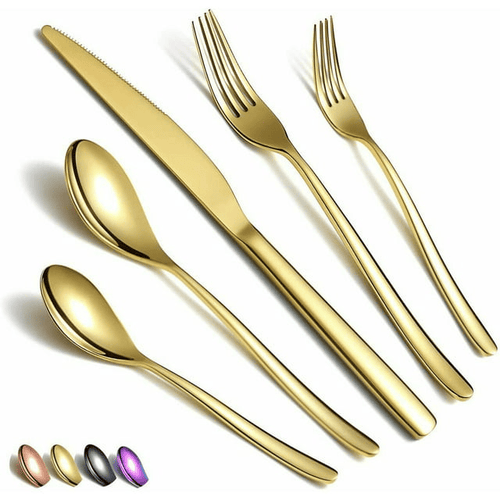 Just Houseware Gold Silverware Set 20 Pieces, Stainless Steel Flatware Set, Titanium Plating Cutlery Set, Service Set for 4 EasyOptionXY LLC