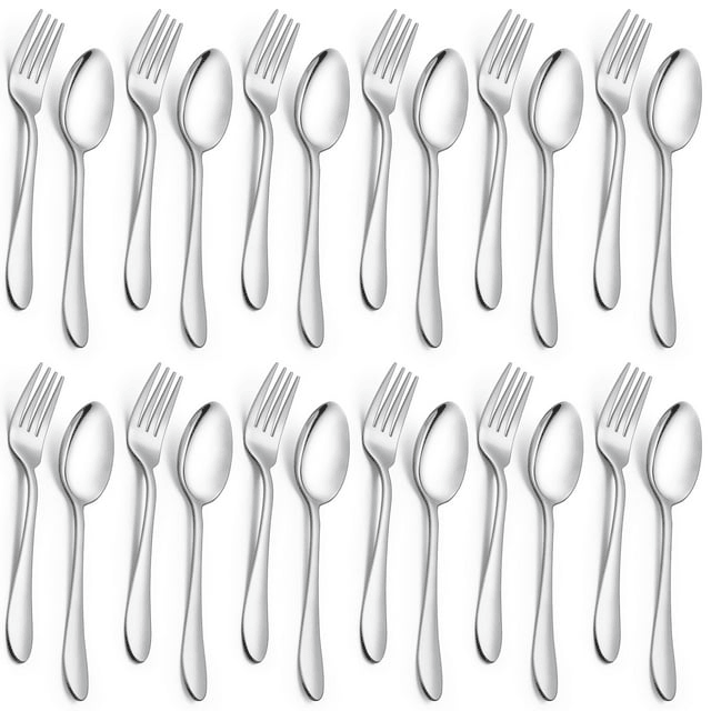 Walchoice 24-Piece Fork and Spoon Set, Stainless Steel Silverware Set for Home & Restaurant, Metal Flatware Cutlery Set, Mirror Polished EasyOptionXY LLC