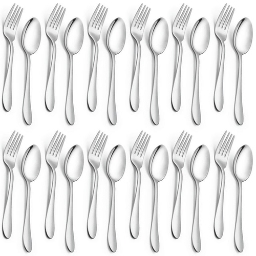 Walchoice 24-Piece Fork and Spoon Set, Stainless Steel Silverware Set for Home & Restaurant, Metal Flatware Cutlery Set, Mirror Polished EasyOptionXY LLC