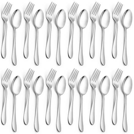 Walchoice 24-Piece Fork and Spoon Set, Stainless Steel Silverware Set for Home & Restaurant, Metal Flatware Cutlery Set, Mirror Polished EasyOptionXY LLC