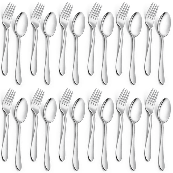 Walchoice 24-Piece Fork and Spoon Set, Stainless Steel Silverware Set for Home & Restaurant, Metal Flatware Cutlery Set, Mirror Polished EasyOptionXY LLC