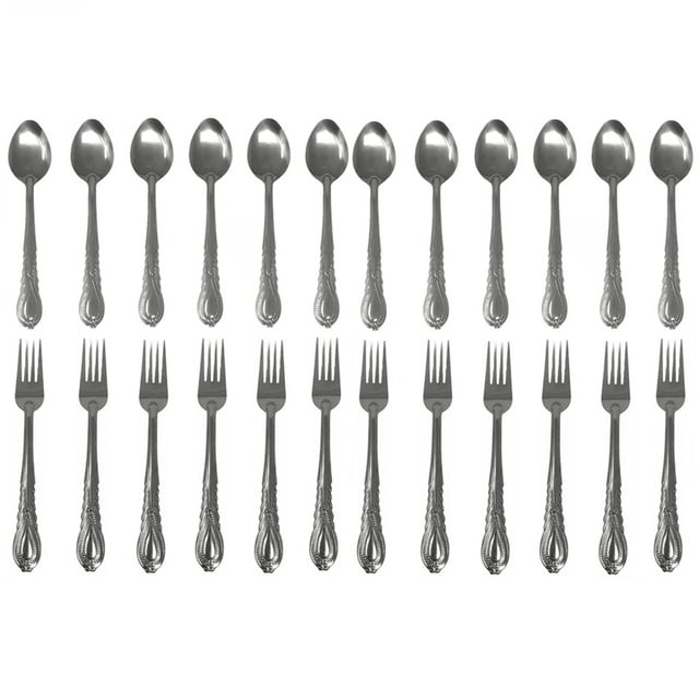 24 Pieces Stainless Steel Forks And Spoons Flatware Tableware Set Kitchen EasyOptionXY LLC
