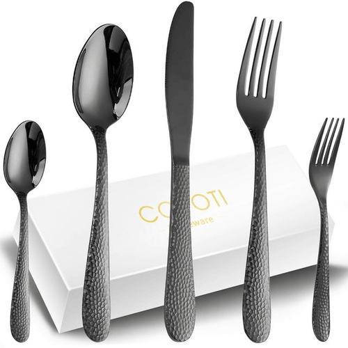Flatware Set Black 20 Piece For 4 People, COPOTI Modern Stainless Steel Knife Fork Spoon Dinner Set. EasyOptionXY LLC