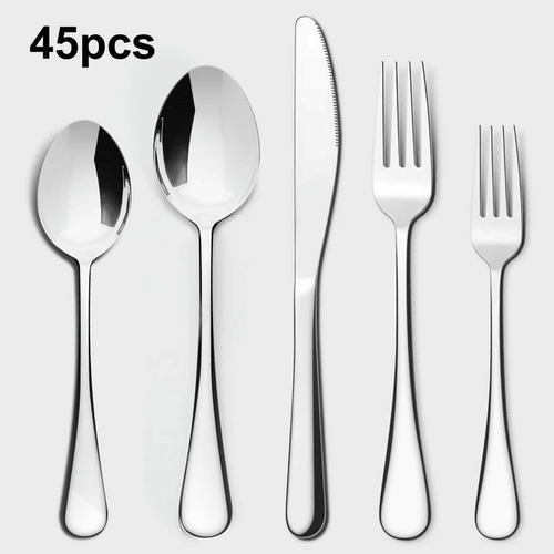 Lovote Flatware Set 45 Pieces Stainless Steel Silverware Sets, Utensils Set Service for 9, Tableware Cutlery Set for Home and Restaurant Including Salad Fork, Dinner Fork, Knife, Spoon, and Teaspoon EasyOptionXY LLC