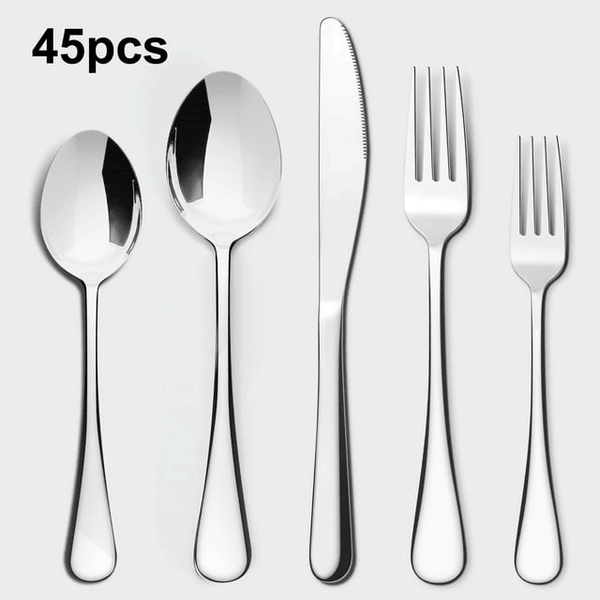 Lovote Flatware Set 45 Pieces Stainless Steel Silverware Sets, Utensils Set Service for 9, Tableware Cutlery Set for Home and Restaurant Including Salad Fork, Dinner Fork, Knife, Spoon, and Teaspoon EasyOptionXY LLC