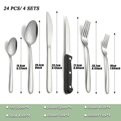 Bestdin 24 Pieces Silverware Set, Flatware Sets with Steak Knives Service for 4, Premium Stainless Steel Mirror Polished Cutlery Utensil Set, Durable Home Kitchen Eating Tableware Set, Dishwasher Safe EasyOptionXY LLC