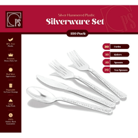 Posh Setting Hammered Effect Design Silver Plastic Cutlery 180 count set (Includes Forks, Knives, Soup Spoons and Tea Spoons - Posh Setting EasyOptionXY LLC