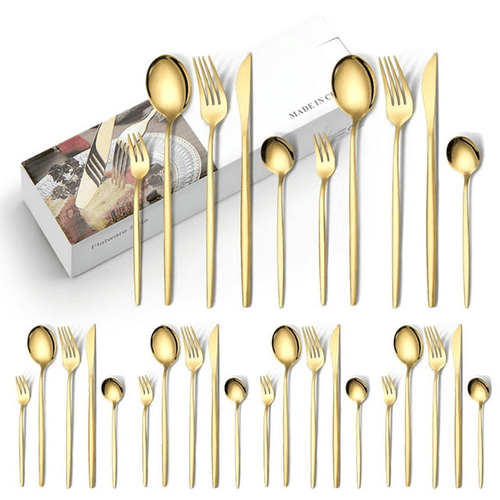 IFCOW Silverware Sets, 30Pcs Stainless Steel Flatware Set, Utensils Set Service for 6, Tableware Cutlery Set for Home Restaurant, Knives Forks Spoons, Gold EasyOptionXY LLC