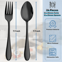 Walchoice 24-Piece Black Fork and Spoon Set, Stainless Steel Silverware Set for Home & Restaurant, Metal Flatware Cutlery Set, Mirror Polished EasyOptionXY LLC