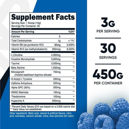 Nutricost Pre-C, Pre-Workout Complex with Creatine Powder (Blue Raspberry) - Boost Fitness Routines, 450g EasyOptionXY LLC