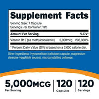 Nutricost Vitamin B12 (Methylcobalamin) 5000mcg, 120 Capsules - Vegetarian Caps, Non-GMO, Gluten Free B12 Supplement EasyOptionXY LLC