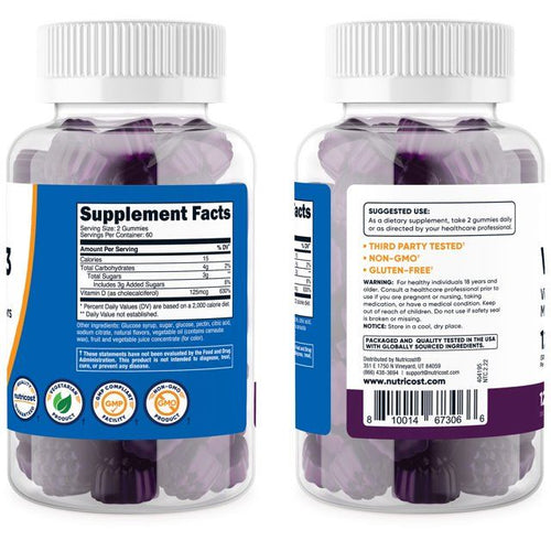 Nutricost Vitamin D3 Gummies, 120 Mixed Berry Gummies, 60 Servings EasyOptionXY LLC