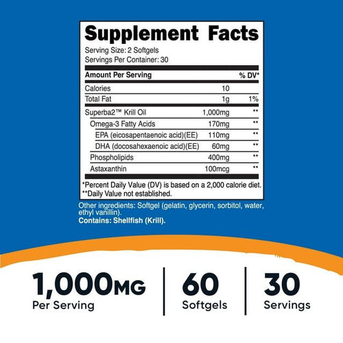 Nutricost Krill Oil 1000mg, 60 Softgels - Omega-3 EPA-DHA Krill Oil Supplement, with Superbakrill EasyOptionXY LLC