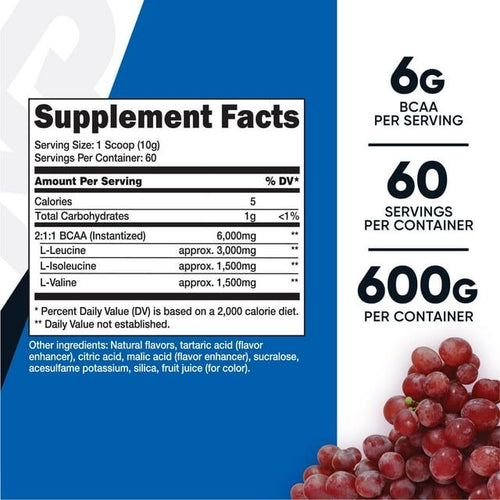 Nutricost BCAA Powder- 2:1:1 - (Grape) 60 Servings - Non-GMO Amino Acids EasyOptionXY LLC