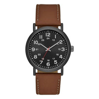 GEORGE Men's Watch: Gunmetal Case, Black Easy Read Dial, Cognac Vegan Leather Band (FMDOGE009) EasyOptionXY LLC