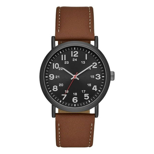 GEORGE Men's Watch: Gunmetal Case, Black Easy Read Dial, Cognac Vegan Leather Band (FMDOGE009) EasyOptionXY LLC