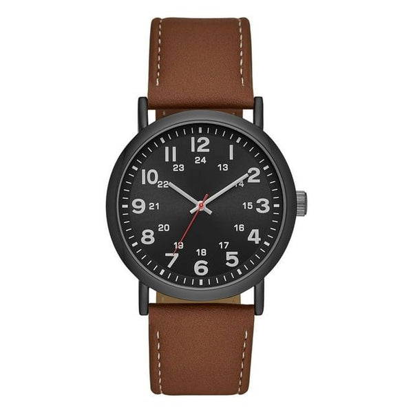 GEORGE Men's Watch: Gunmetal Case, Black Easy Read Dial, Cognac Vegan Leather Band (FMDOGE009) EasyOptionXY LLC