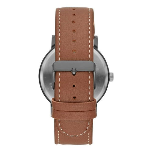 GEORGE Men's Watch: Gunmetal Case, Black Easy Read Dial, Cognac Vegan Leather Band (FMDOGE009) EasyOptionXY LLC