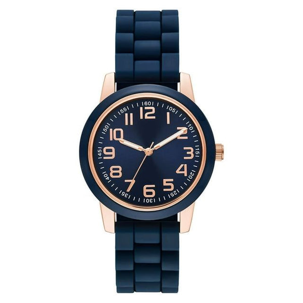 Time & Tru Women's Wristwatch: Rose Gold Case, Blue Bezel, Easy Read Dial, Silicone Strap (FMDOTT073) EasyOptionXY LLC