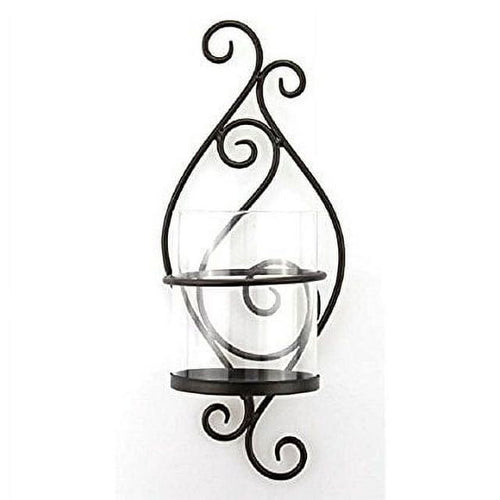 Stonebriar Collection Black Metal Scrolled Pillar Candle Sconce EasyOptionXY LLC