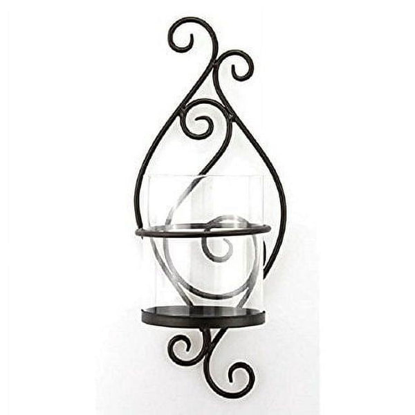 Stonebriar Collection Black Metal Scrolled Pillar Candle Sconce EasyOptionXY LLC