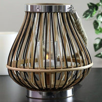 9.25" Rustic Chic Pear Shaped Rattan Candle Holder Lantern with Jute Handle EasyOptionXY LLC