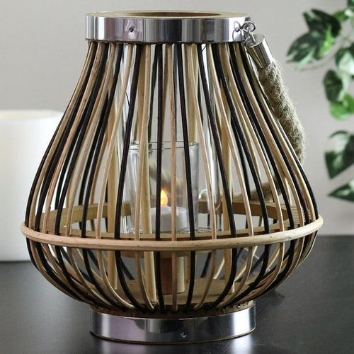 9.25" Rustic Chic Pear Shaped Rattan Candle Holder Lantern with Jute Handle EasyOptionXY LLC