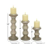 The Novogratz 3 Candle Gray Glass Handmade Turned Style Pillar Candle Holder, Set of 3 EasyOptionXY LLC