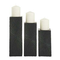 CosmoLiving by Cosmopolitan 3 Candle Black Wood Geometric Carved Pillar Candle Holder, Set of 3 EasyOptionXY LLC