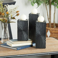 CosmoLiving by Cosmopolitan 3 Candle Black Wood Geometric Carved Pillar Candle Holder, Set of 3 EasyOptionXY LLC