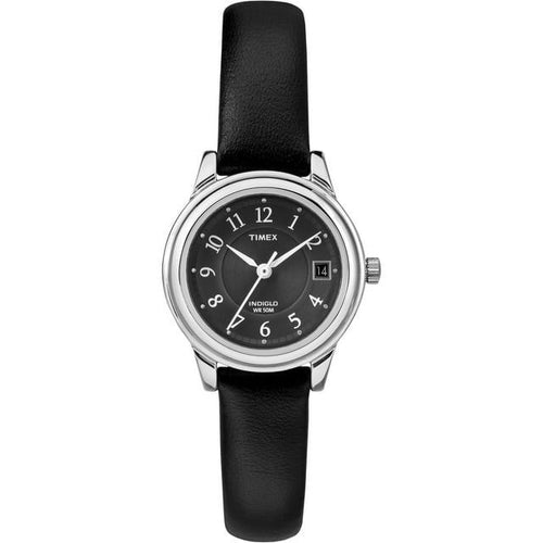 Timex Women's Porter Street 26mm Watch – Silver-Tone Case Black Dial with Black Leather Strap EasyOptionXY LLC