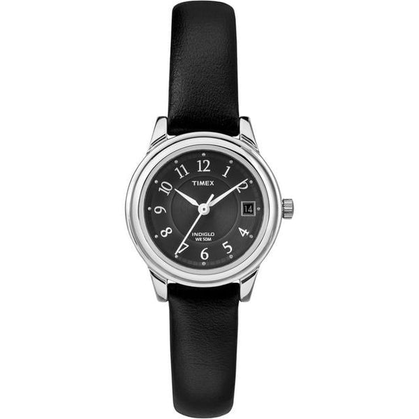 Timex Women's Porter Street 26mm Watch – Silver-Tone Case Black Dial with Black Leather Strap EasyOptionXY LLC