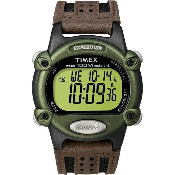 Timex Men's Expedition Digital CAT 39mm Watch ¨C Green Case with Black & Brown Fabric & Leather Strap EasyOptionXY LLC