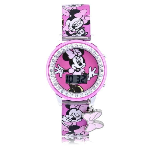 Disney Minnie Light-up Dial LCD Watch Silicone Strap with Hanging Bow Charm (MN4404WM) EasyOptionXY LLC