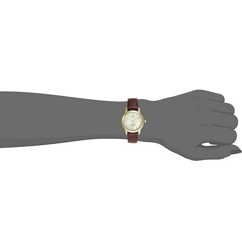Timex Women's Essex Avenue Gold/Burgundy/MOP 25mm Dress Watch, Leather Strap EasyOptionXY LLC